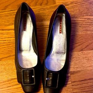 PRADA Sport Black Leather Kitten-Heel Pumps US size 38.5 MINT